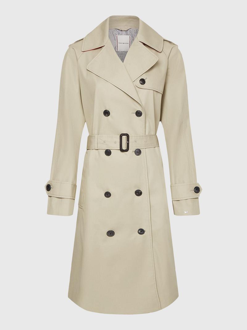 Női Tommy Hilfiger Classic Trench Kabátok Bézs | HU 24GSO